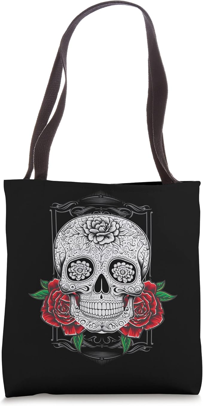 Mexican Calaveras Flower Skull Dia de los Muertos Tote Bag - Day of the Dead Fashion