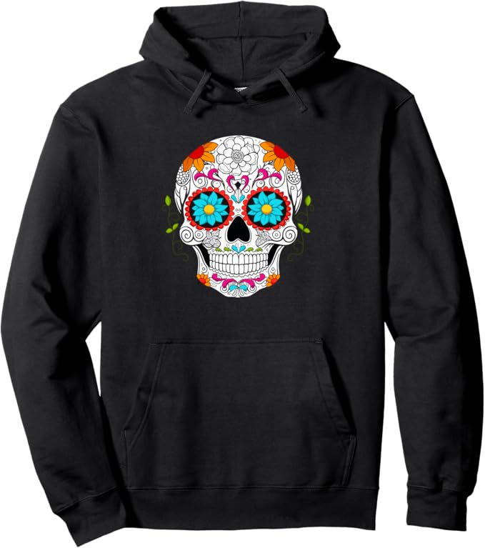 Colorful Calaveras de Azúcar Mexican Día de los Muertos Pullover Hoodie