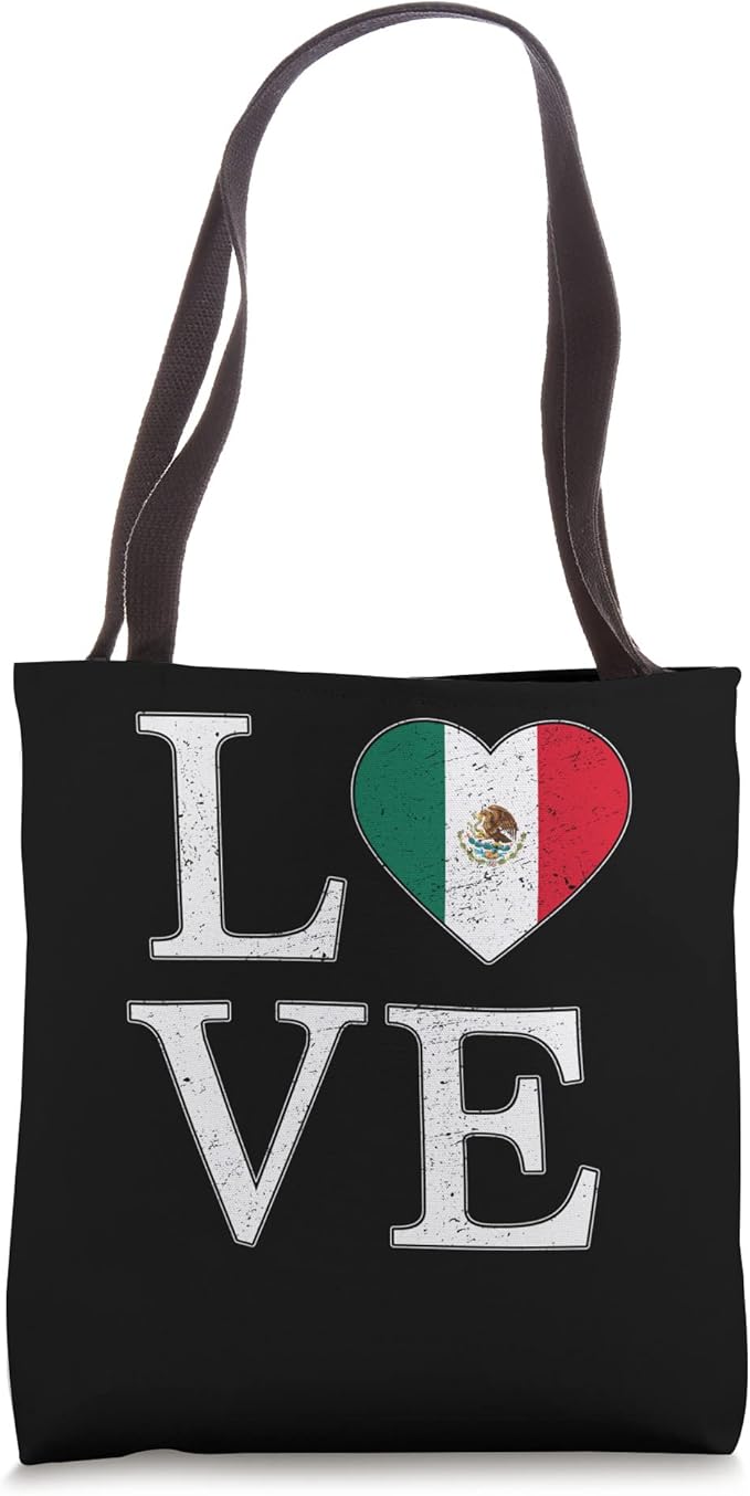 Mexico Love Mexican Flag Heart Tote Bag - Vintage Style