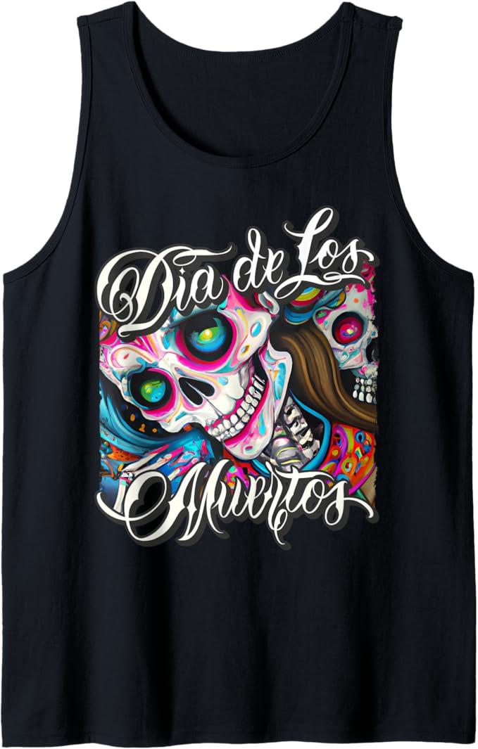 Mexican Calaveras Catrina Día de los Muertos Colorful Skull Men Tank Top