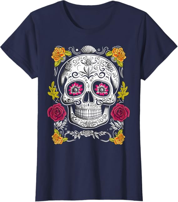Sugar Skull Mexican Day of the Dead Women T-Shirt - Festive Dia de los Muertos Apparel