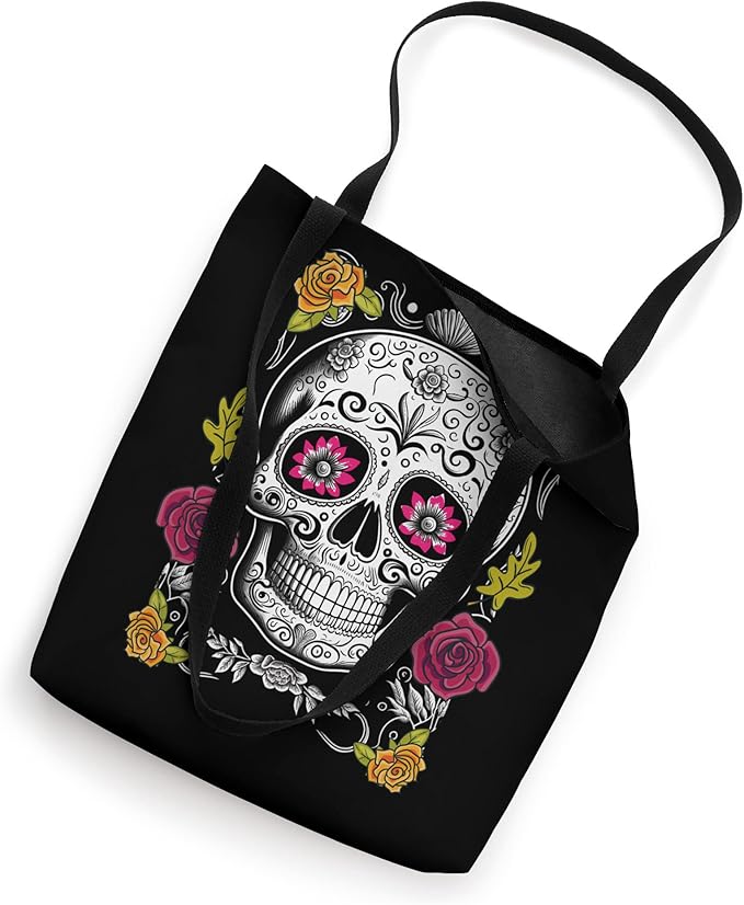 Sugar Skull Mexican Day of the Dead Tote Bag - Festive Halloween or Dia de los Muertos Accessory