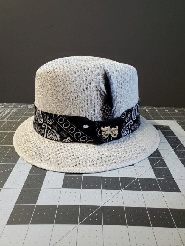 Classic Traditional Garcia White Fedora Lowrider Hat with Bandana Band
