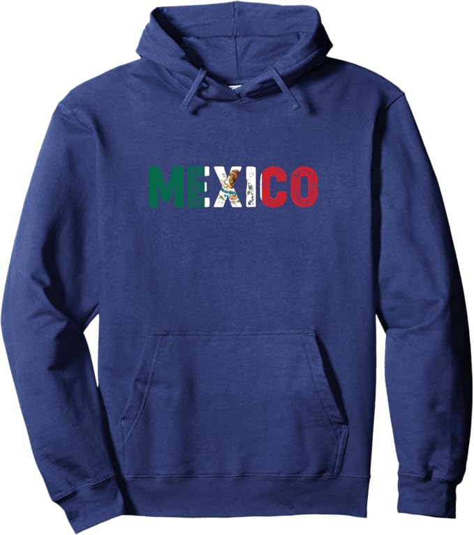 Mexico Vintage Letters Pullover Hoodie - Mexican Flag Bandera Mexicana Design