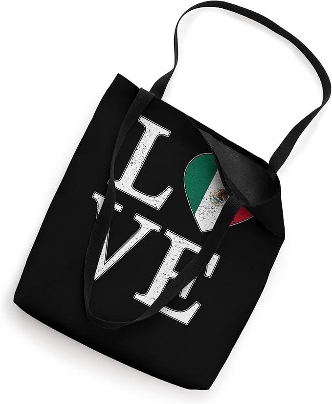 Mexico Love Mexican Flag Heart Tote Bag - Vintage Style