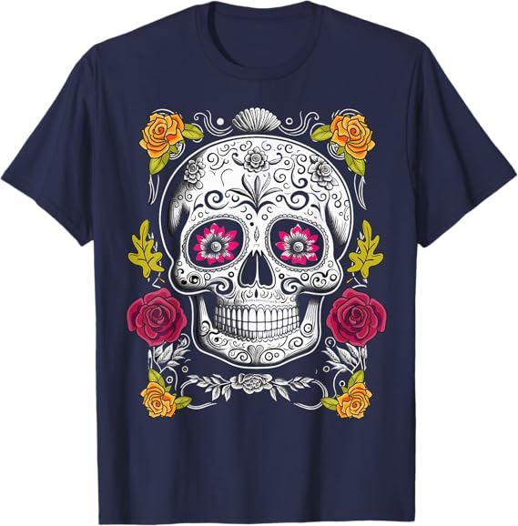 Sugar Skull Mexican Day of the Dead Men T-Shirt - Festive Dia de los Muertos Apparel
