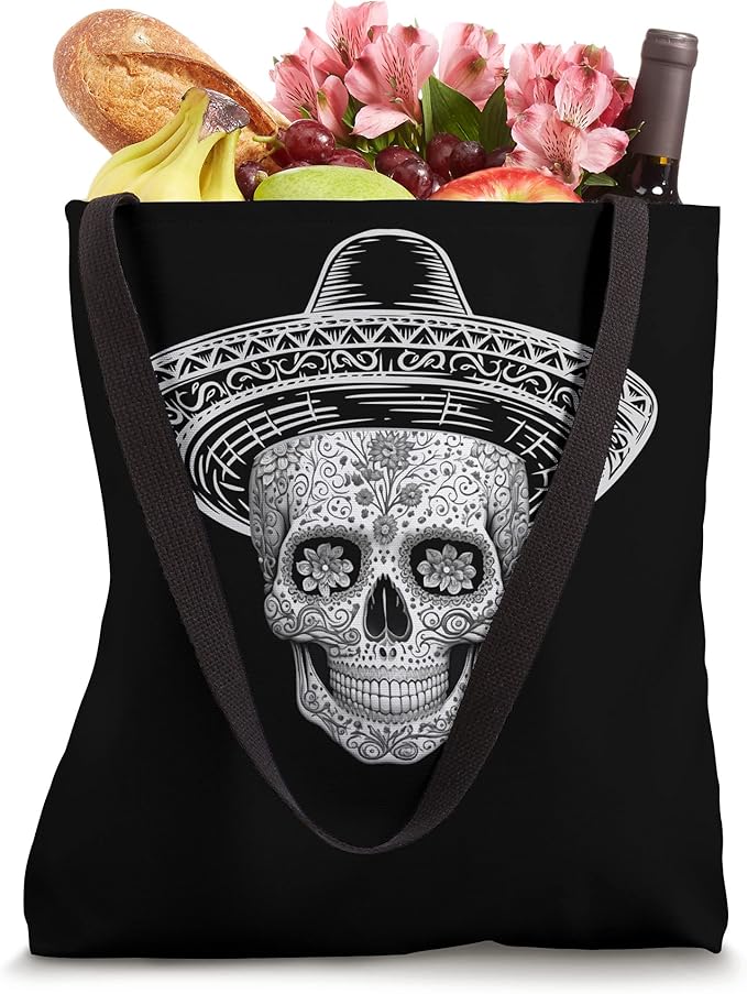 Mexican Sugar Skull Tote Bag - Day of the Dead Calaveras Sombrero Design