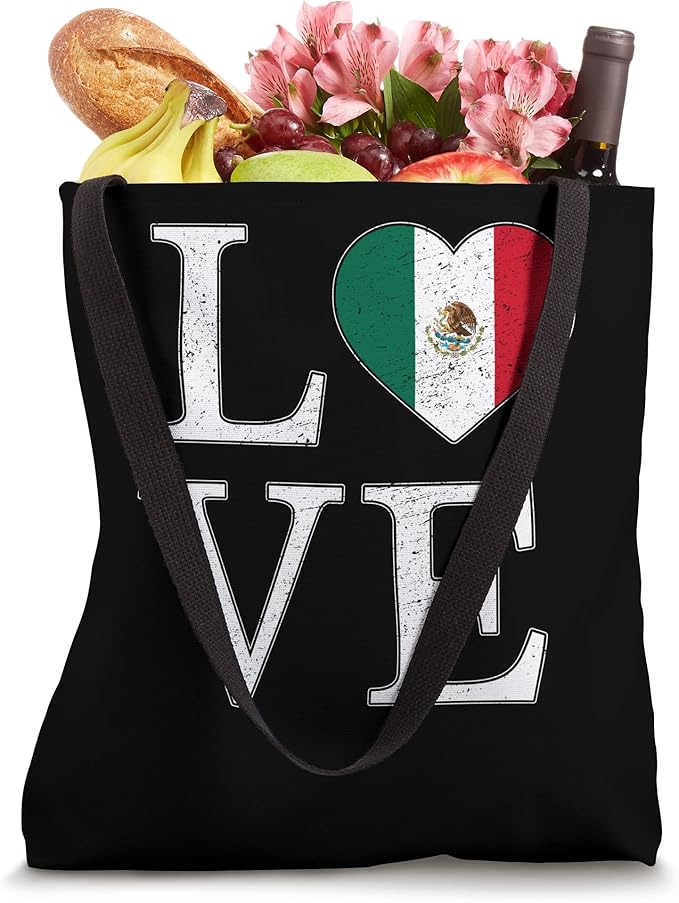 Mexico Love Mexican Flag Heart Tote Bag - Vintage Style