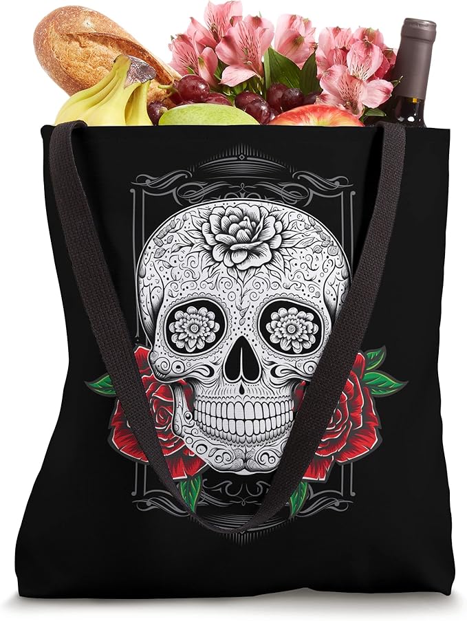 Mexican Calaveras Flower Skull Dia de los Muertos Tote Bag - Day of the Dead Fashion