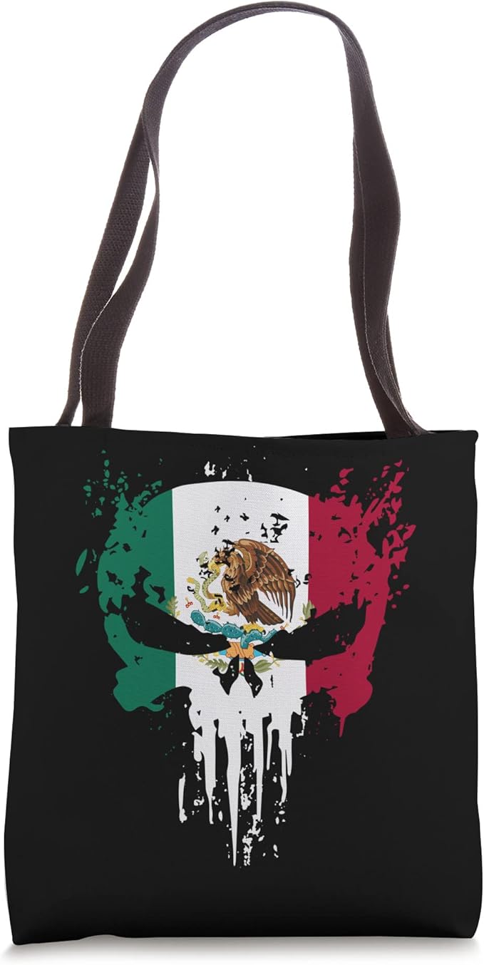 Mexican Flag Skull T-Shirt & Tote Bag - Bandera Mexicana Design