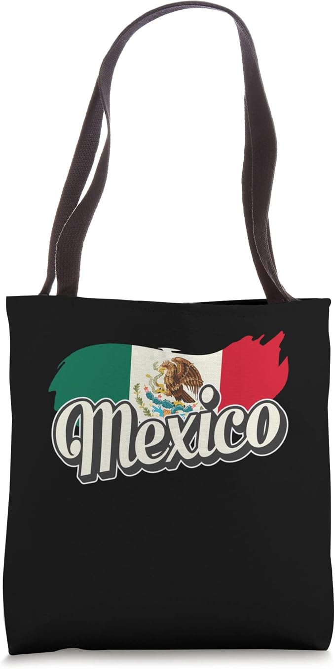 Mexican Flag Tote Bag with Mexico Lettering - Bandera Design