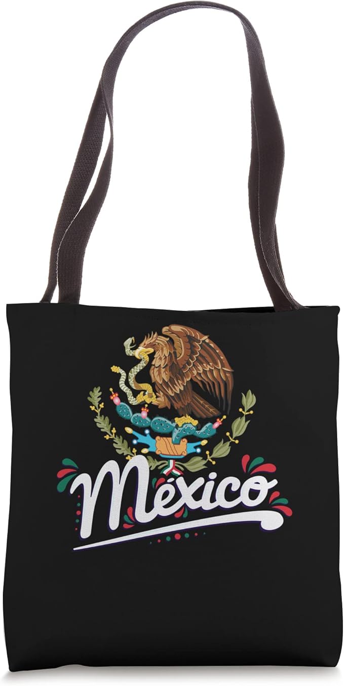 Mexican Flag Coat of Arms Tote Bag with Mexico Lettering
