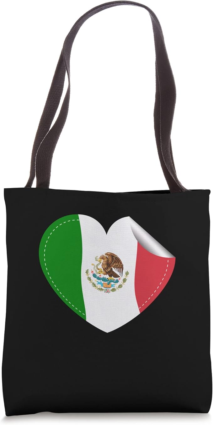 Bandera de México Heart Design Tote Bag - Mexican Flag Heart Print