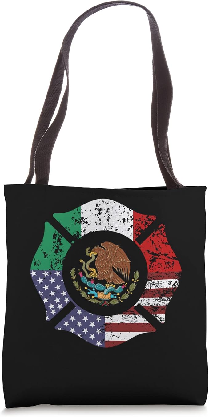 USA American Mexico Mexican Flag Tote Bag with Escudo Nacional de México Design