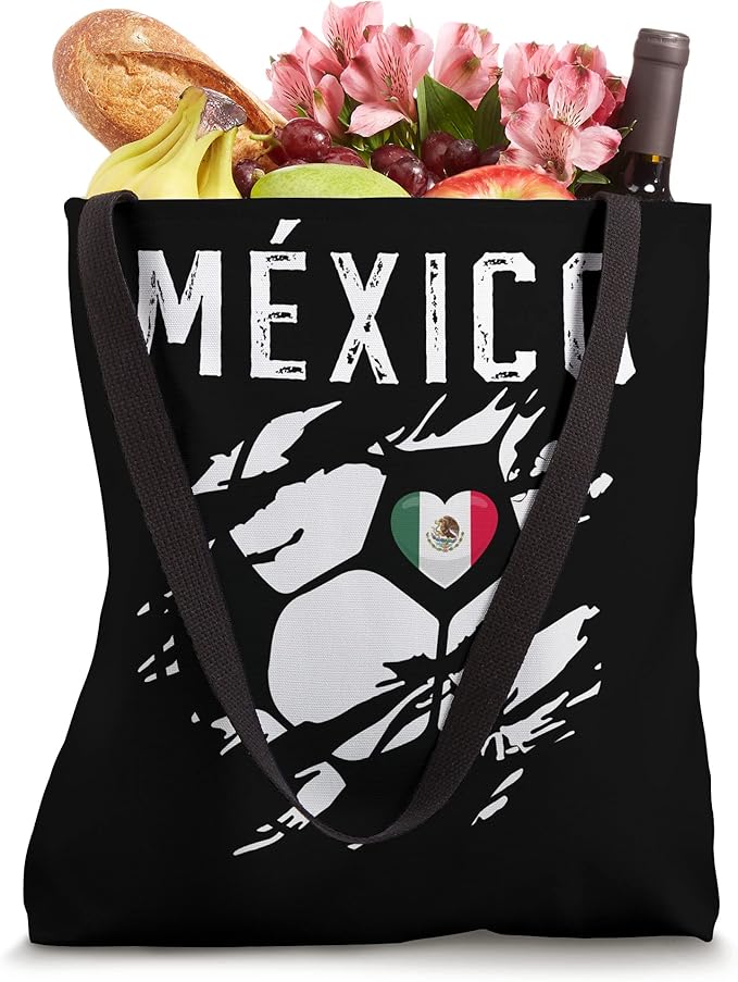 Mexico Retro Vintage Soccer Fan Tote Bag - Mexican Flag Heart Design