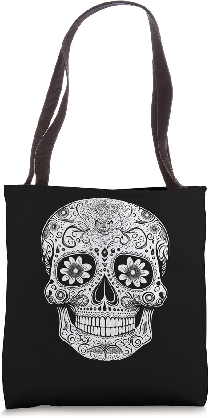 Floral Mexican Sugar Skull Tote Bag - Day of the Dead Design