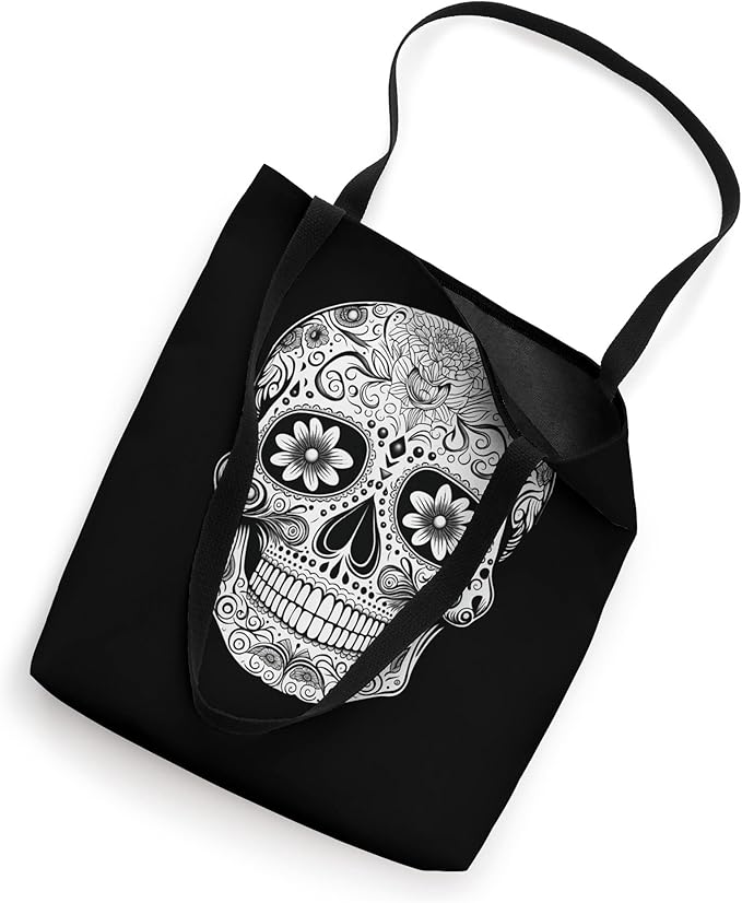 Floral Mexican Sugar Skull Tote Bag - Day of the Dead Design