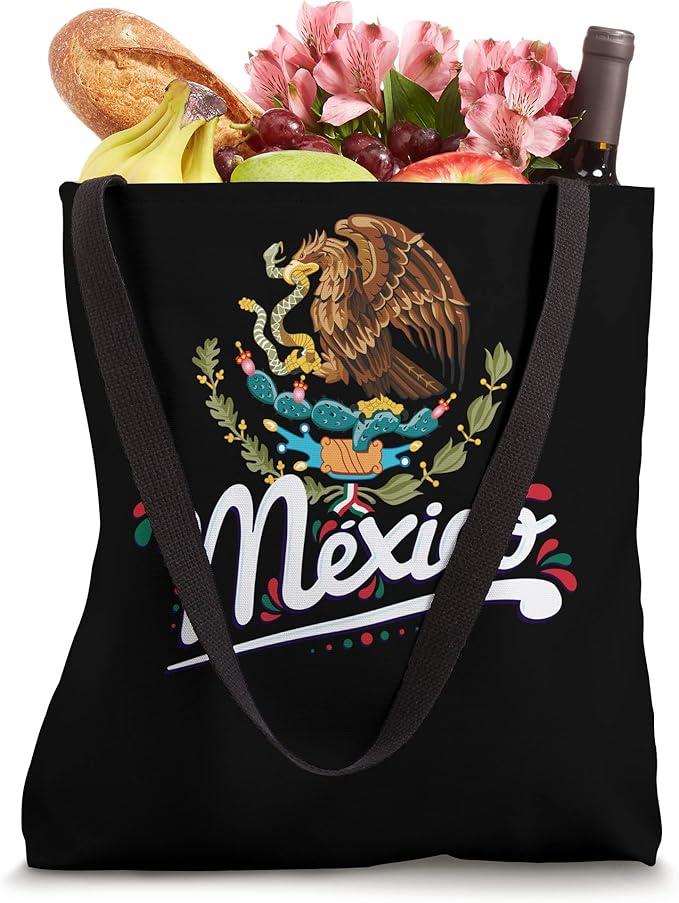 Mexican Flag Coat of Arms Tote Bag with Mexico Lettering