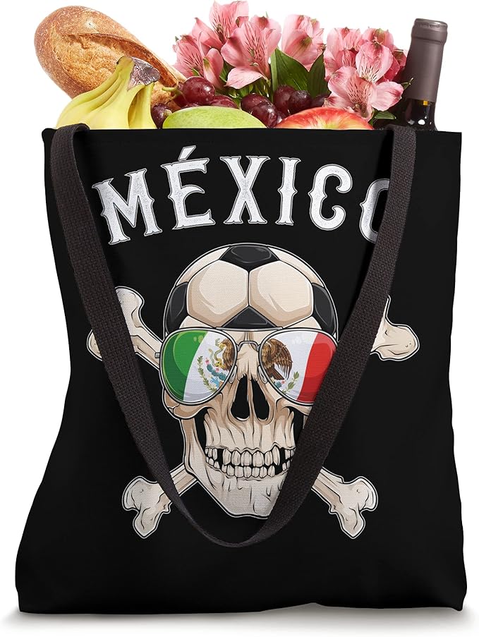 Mexico Pirate Soccer Fan Skull Tote Bag with Mexican Flag Design