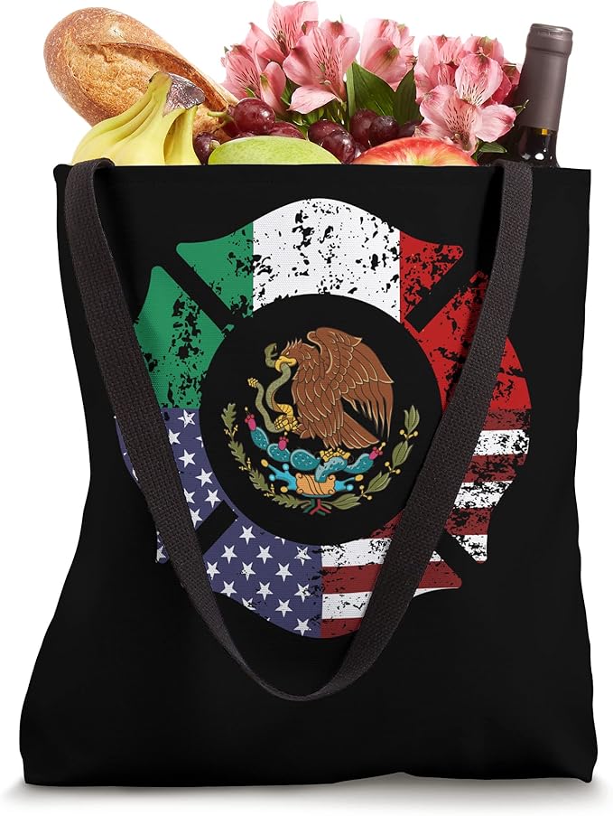 USA American Mexico Mexican Flag Tote Bag with Escudo Nacional de México Design