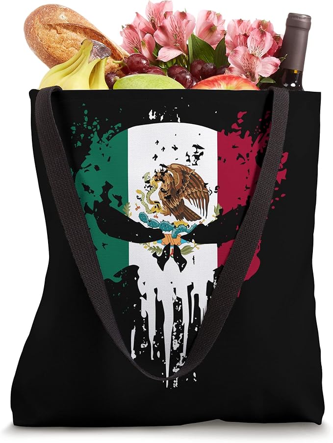 Mexican Flag Skull T-Shirt & Tote Bag - Bandera Mexicana Design