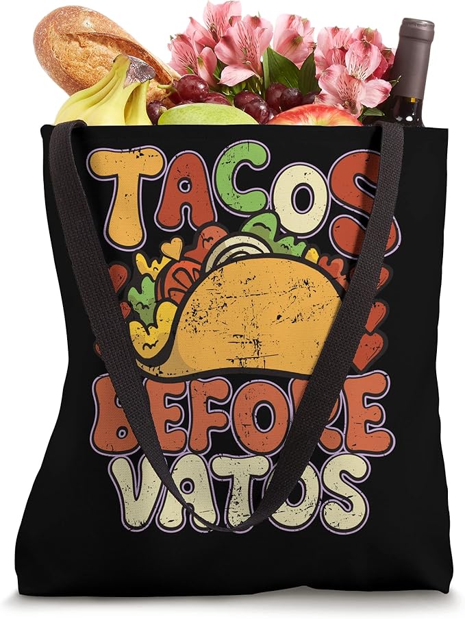 Tacos Before Vatos Funny Vintage Mexican Chicano Tote Bag - Cool Gift for Taco Lovers