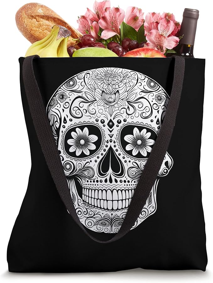 Floral Mexican Sugar Skull Tote Bag - Day of the Dead Design