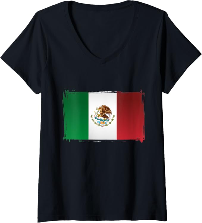 Women's Mexico Flag V-Neck Women T-Shirt - Bandera de México Design
