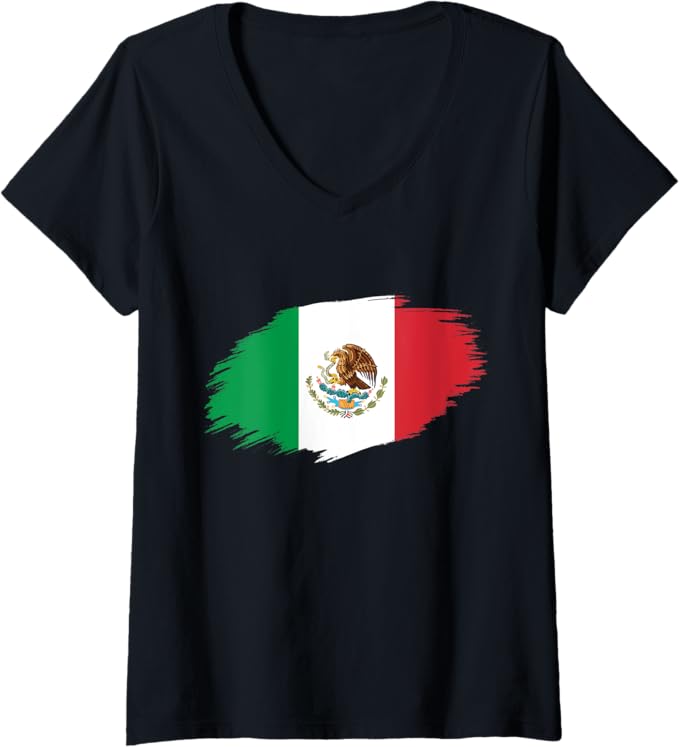 Women's Mexico Flag V-Neck Women T-Shirt - Camiseta Bandera Mexicana