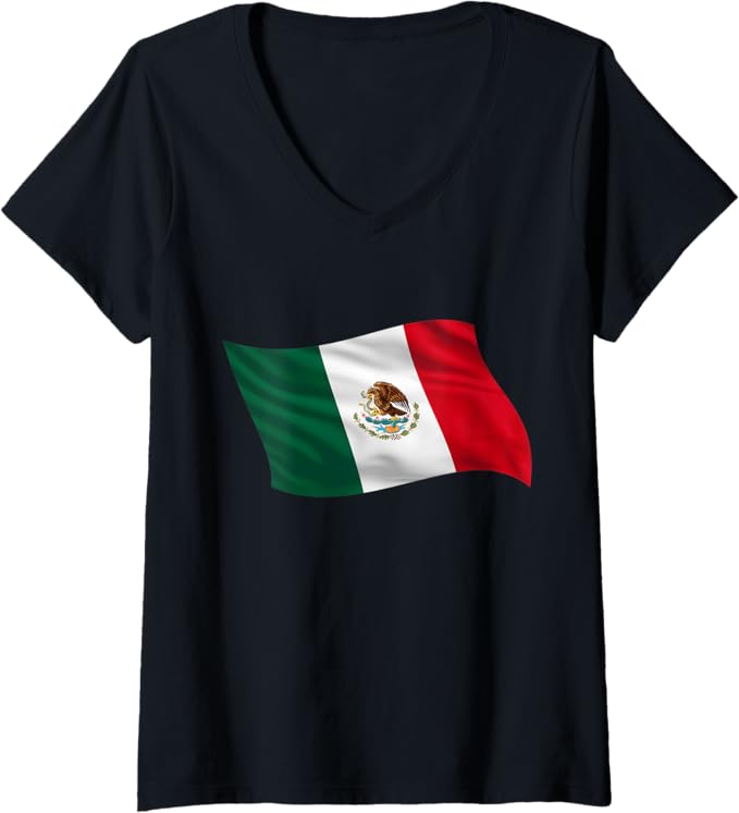 Women's Mexico Bandera V-Neck Women T-Shirt – Mexican Flag Graphic Tee