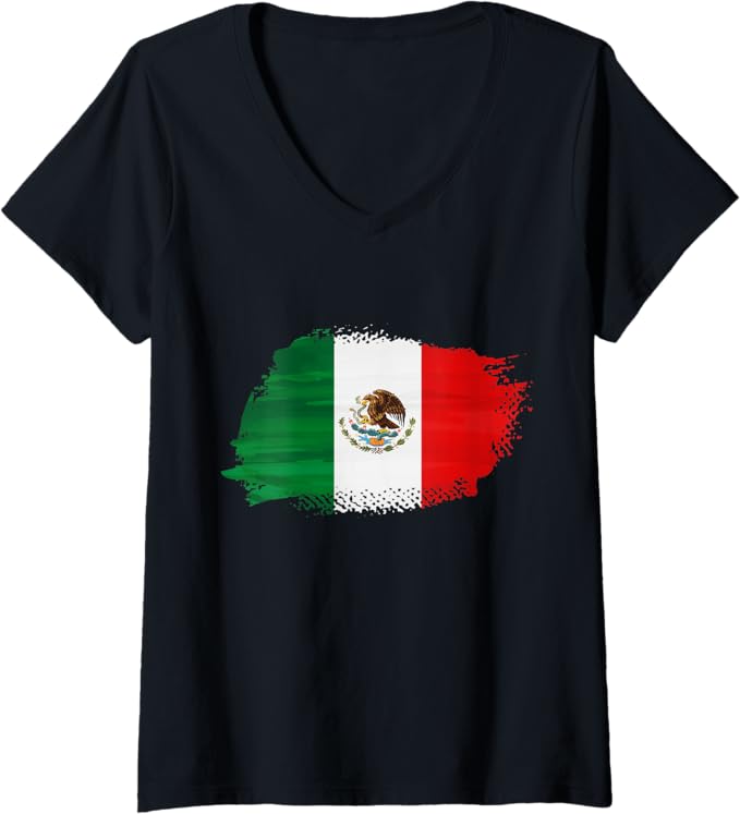 Women's Mexico Bandera Mexican Flag V-Neck Women T-Shirt - Patriotic Apparel