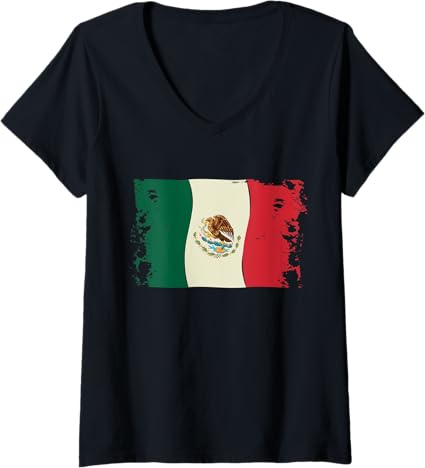 Vintage Mexico Flag Women's V-Neck T-Shirt | Bandera Mexicana Camiseta