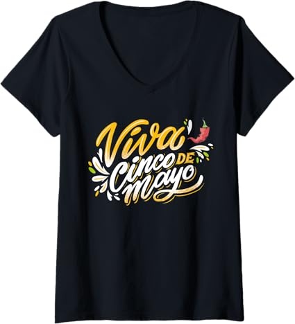Women's Viva Cinco De Mayo V-Neck T-Shirt - Mexican Party Shirt for Cinco De Mayo Celebration
