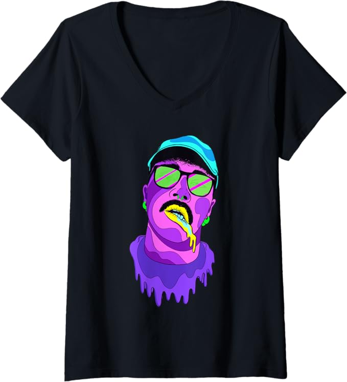 Women's 80s Vintage Chicano Mexicano Vaporwave Aesthetic Colorful V-Neck Women T-Shirt