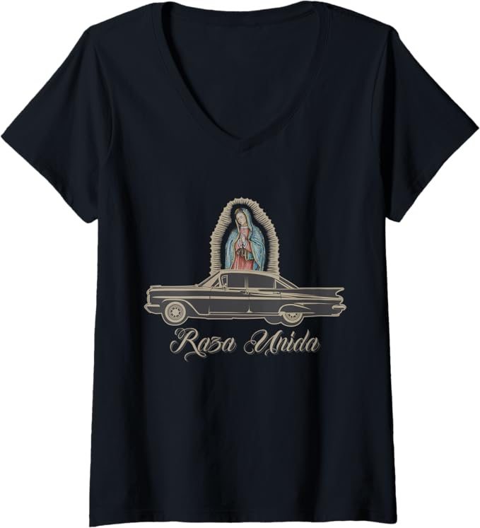 Women's Raza Unida Chicano Low Rider Mexican Hombre V-Neck Women T-Shirt - Stylish Chicano Fashion