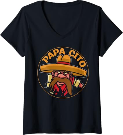 Women's Mexican Cinco de Mayo Party Papa Cito V-Neck T-Shirt – Festive & Stylish Top for Celebrations