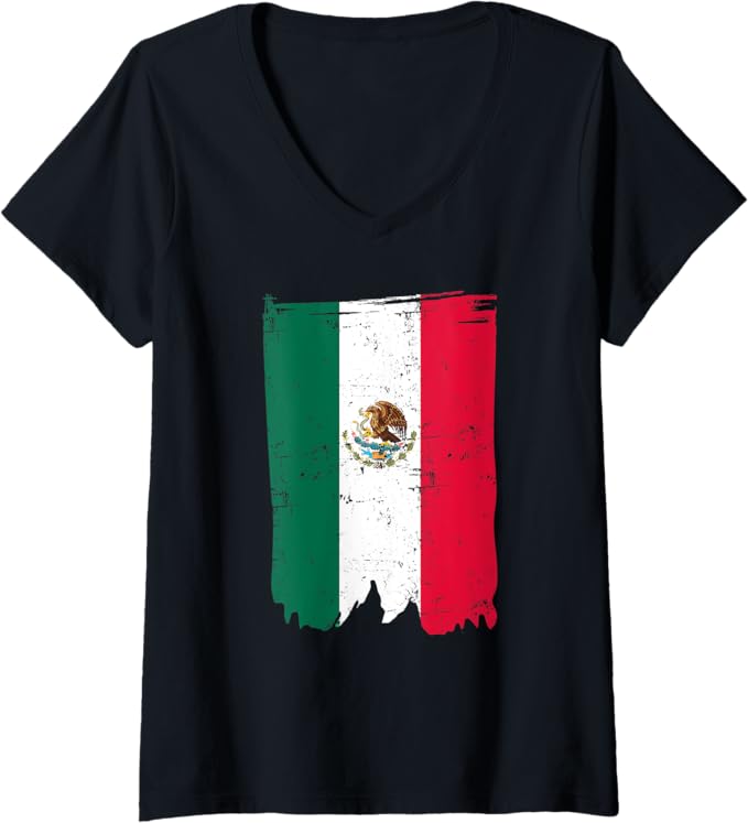 Women's Mexican Flag V-Neck Women T-Shirt - Bandera Mexicana Tee