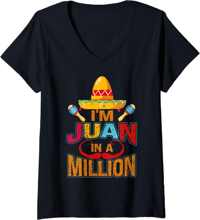 Womens Mexican Cinco De Mayo Party 'Juan In A Million' V-Neck T-Shirt - Fiesta Design