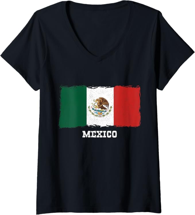 Women's Vintage Mexico Flag Retro Bandera Mexicana V-Neck Women T-Shirt – Stylish Mexican Pride Tee