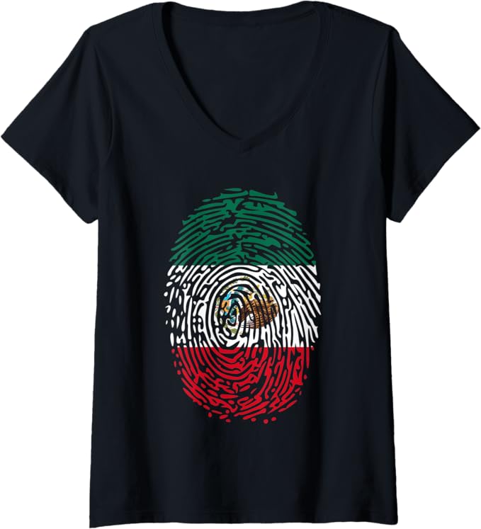 Women's Vintage Mexican Flag DNA Pride V-Neck Women T-Shirt - Mexico Flag Design