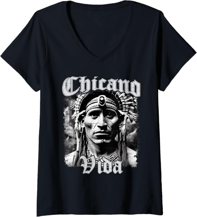Women's Chicano Vida Vintage Aztec Native American Mexican V-Neck Women T-Shirt
