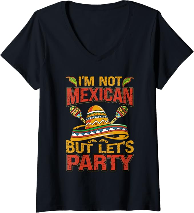 Womens Mexican Cinco De Mayo Party Sombrero V-Neck T-Shirt