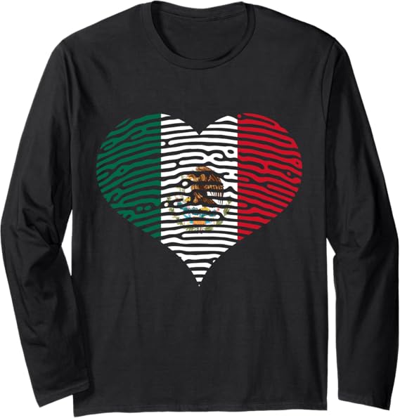 DNA Mexican Bandera Corazón Heart Mexican Flag Long Sleeve T-Shirt