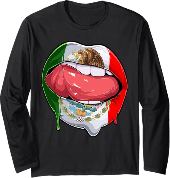 Mexico Flag Lips Long Sleeve T-Shirt - Mexican Bandera Como Labios Design