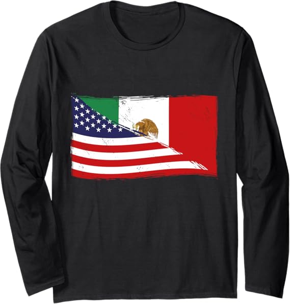 American Mexican Heritage Flag USA Mexico Chicano Long Sleeve T-Shirt