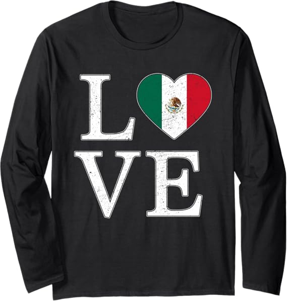 Mexico Love Mexican Flag Heart Vintage Long Sleeve T-Shirt - Stylish Graphic Tee for Men & Women