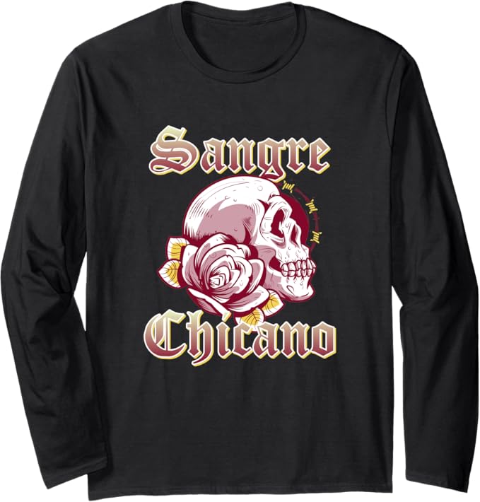 Vintage Retro Mexican Skull Hombre Long Sleeve T-Shirt - Sangre Chicano Design