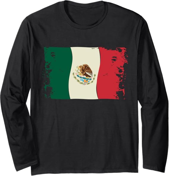 Vintage Mexico Flag Bandera Mexicana Long Sleeve T-Shirt – Mexican Flag Tee for Men & Women