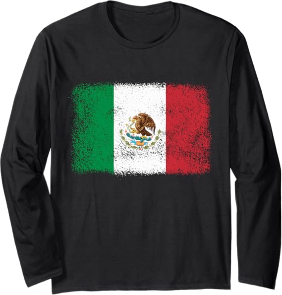 Retro Mexico Flag Long Sleeve T-Shirt - Mexican Bandera Pride Camiseta