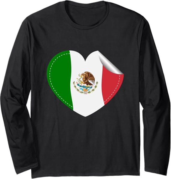 Mexico Flag Heart Design Long Sleeve T-Shirt - Bandera de México